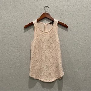 salmon pink lacey front zip up back tank top